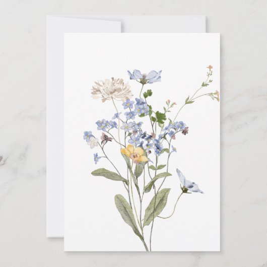 Delicate Boho Wildflower White Wedding Invitation Kaart (Achterkant)