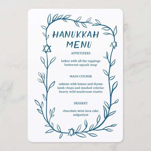 Delicate Botanical Hanukkah Party Dinner CUSTOM  Menu (Voorkant)