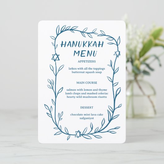 Delicate Botanical Hanukkah Party Dinner CUSTOM  Menu (Staand voorkant)