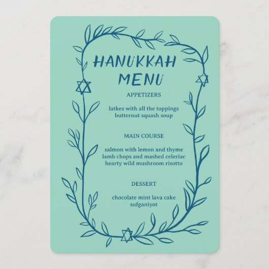 Delicate Botanical Hanukkah Party Dinner CUSTOM Menu (Voorkant)