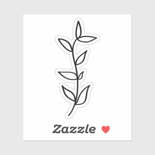 Delicate Botanical Leaf Design Black Line Art  Sticker (Vel)