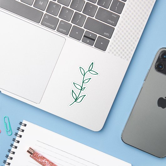 Delicate Botanical Leaf Design Green Line Art  Sticker (Laptop met iPhone)