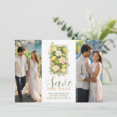 Delicate Botanical Lemon Floral 2-Photo Wedding Save The Date (Staand voorkant)