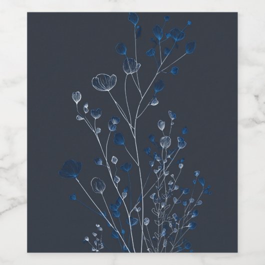 Delicate Botanical Line Art Floral Wijn Etiket (Enkel label)