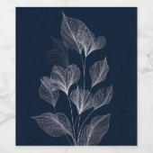 Delicate Botanical Line Art op Deep Navy Wijn Etiket (Enkel label)