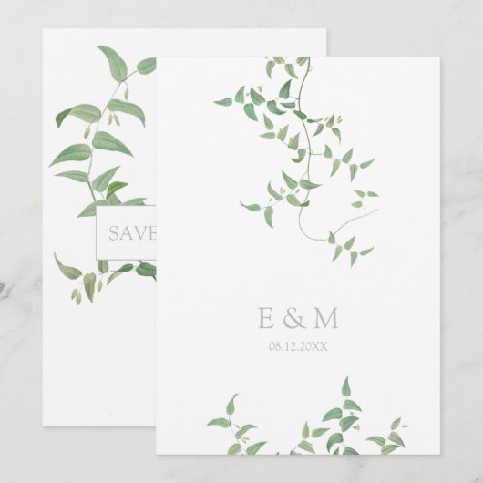 Delicate Botanical Wedding Greenery Save The Date (Voorkant / Achterkant)