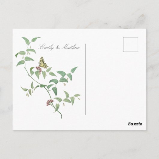 Delicate Botanische Boterfly Wedding  Uitnodiging (Achterkant)