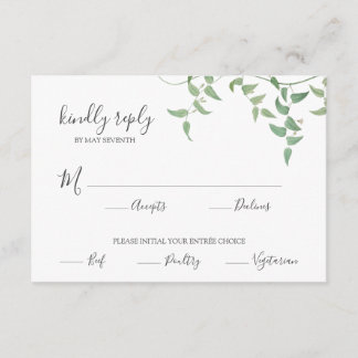 Delicate Botanische Bruiloft groen RSVP Informatiekaartje