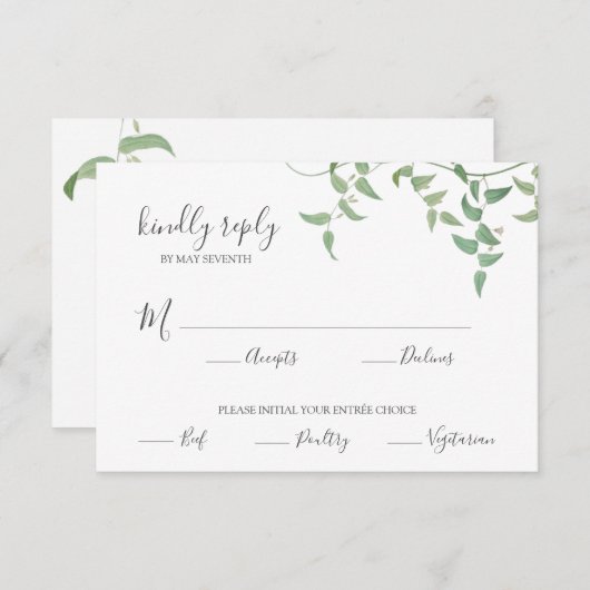 Delicate Botanische Bruiloft  groen RSVP Informatiekaartje (Voorkant / Achterkant)