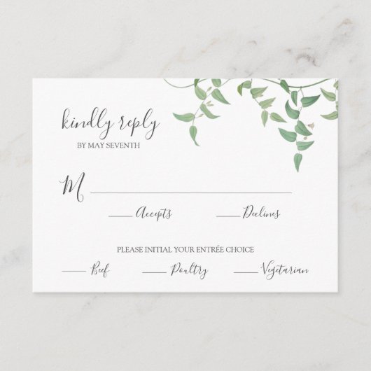 Delicate Botanische Bruiloft  groen RSVP Informatiekaartje (Voorkant)