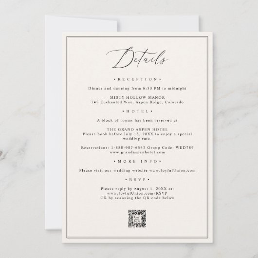 Delicate Botanische Moderne Alles-in-Een QR Huweli Kaart (Achterkant)