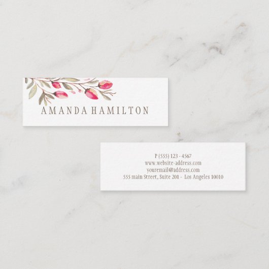 Delicate botanische vertakking Roze bloemen waterv Mini Visitekaartje (Voorkant / Achterkant)