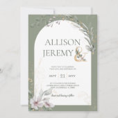 Delicate Botanische Wijze Groene Boog Bruiloft Uit Kaart (Voorkant)