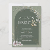 Delicate Botanische Wijze Groene Boog Bruiloft Uit Kaart (Voorkant)