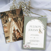 Delicate Botanische Wijze Groene Boog Bruiloft Uit Kaart