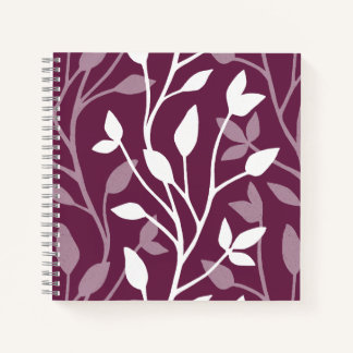 Delicate botanische witte silhouet op pruim notitieboek