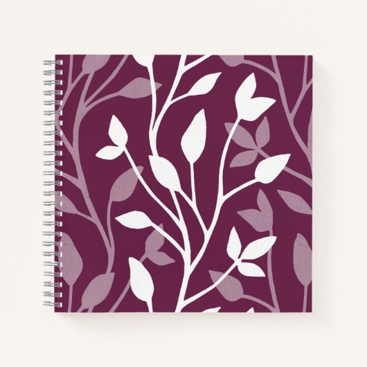 Delicate botanische witte silhouet op pruim notitieboek (Voorkant)