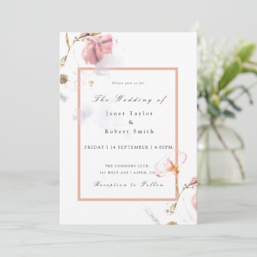 Delicate Bouquet met roze rand huwelijk Kaart (Staand voorkant)