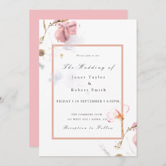 Delicate Bouquet met roze rand huwelijk Kaart (Voorkant / Achterkant)