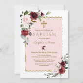 Delicate Bourgondië Blush Bloemen Gouden Kruis Doo Kaart (Voorkant)