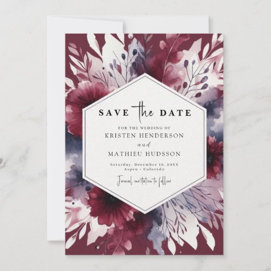 Delicate Bourgondische bruiloft Save The Date (Voorkant)