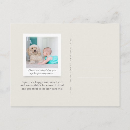 Delicate Branch Foto Geboorte Aankondiging Briefka (Achterkant)