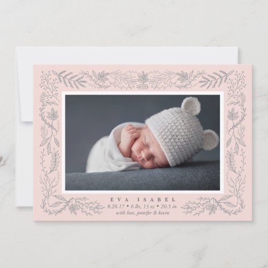 Delicate Branches Birth Announcement | Blush Aankondiging (Voorkant)