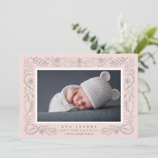 Delicate Branches Birth Announcement | Blush Aankondiging (Staand voorkant)