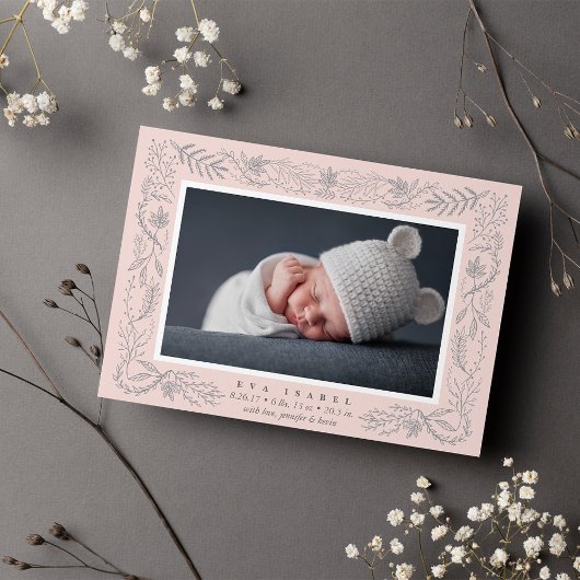 Delicate Branches Birth Announcement | Blush Aankondiging