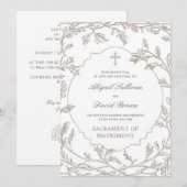 Delicate Brown Foliage Frame Catholic Wedding Kaart (Voorkant / Achterkant)
