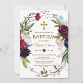 Delicate Burgundy Blue Floral Wreath Girl Baptisme Kaart (Voorkant)