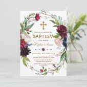 Delicate Burgundy Blue Floral Wreath Girl Baptisme Kaart (Staand voorkant)