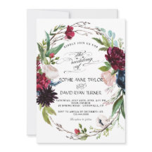 Delicate Burgundy Blue Floral Wreath Wedding