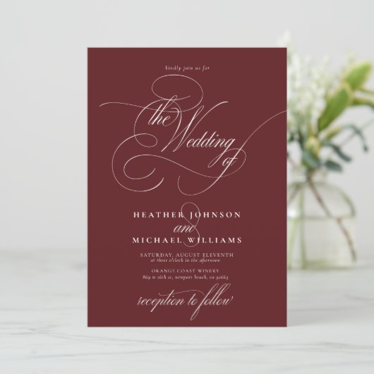 Delicate Burgundy Modern Calligraphy Classic Kaart (Staand voorkant)