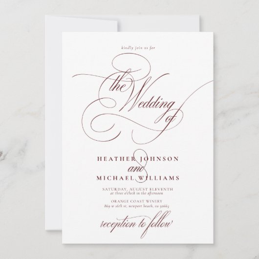 Delicate Burgundy Modern Calligraphy Classic Kaart (Voorkant)