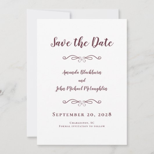 Delicate Burgundy Script Romantic Calligraphy Chic Save The Date (Voorkant)