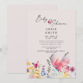 Delicate Butterflies en Wildbloemen Baby shower Kaart (Voorkant / Achterkant)