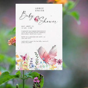 Delicate Butterflies en Wildbloemen Baby shower Kaart