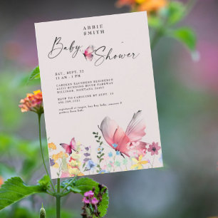 Delicate Butterflies en Wildbloemen Baby shower Kaart