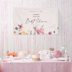 Delicate Butterflies en Wildbloemen Baby shower Spandoek