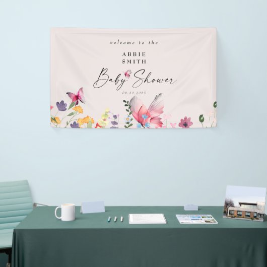Delicate Butterflies en Wildbloemen Baby shower Spandoek (Beurs)