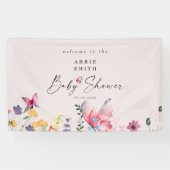 Delicate Butterflies en Wildbloemen Baby shower Spandoek (Horizontaal)