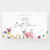 Delicate Butterflies Wildbloemen Wit Baby shower Spandoek (Horizontaal)