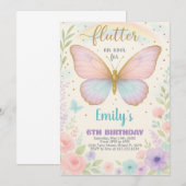 Delicate Butterfly Verjaardag Uitnodiging (Voorkant / Achterkant)