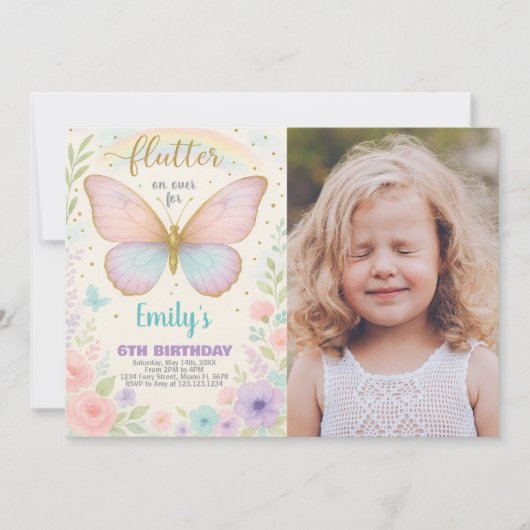 Delicate Butterfly Verjaardag Uitnodiging (Voorkant)