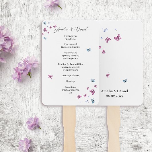 Delicate Butterfly Wedding Ceremony Programma Handwaaier