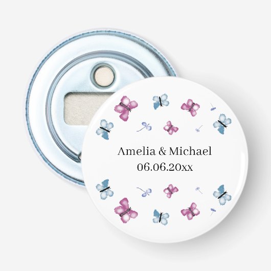 Delicate Butterfly Wedding Favoriet Button Flesopener (Voorkant)