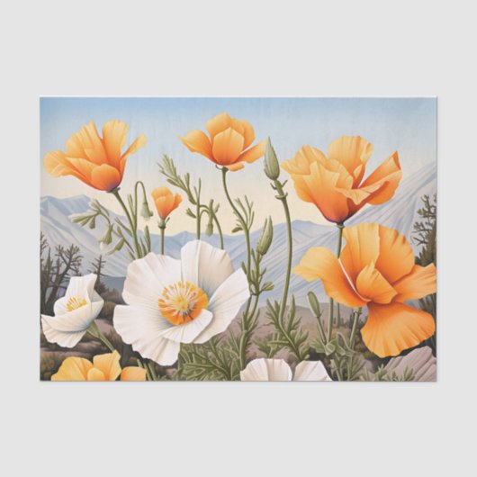 Delicate California Poppy Floral Tissuepapier (Voorkant)