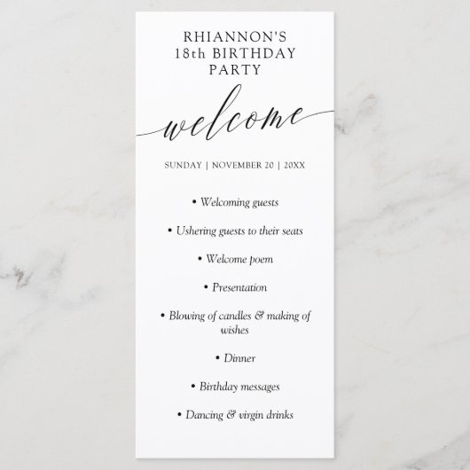 Delicate Calligraphy Birthday Party Programme Programmakaart (Voorkant)