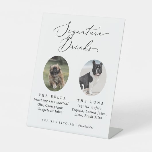 Delicate Calligraphy Dog Photo Signature Drinken Reclamebord Met Voetstuk (Voorkant)